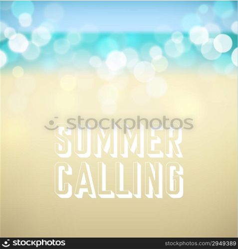 Summer calling. Poster on tropical beach background. Vector eps10.