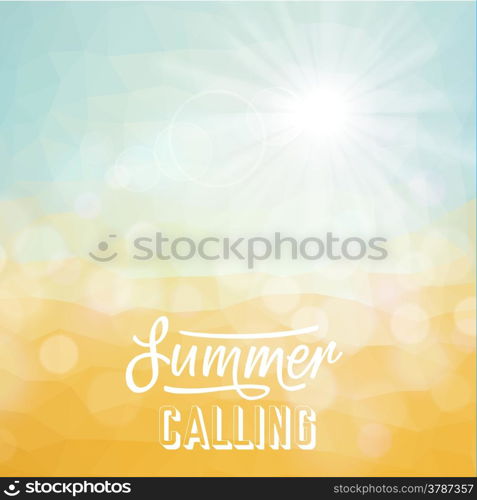 Summer calling. Poster on tropical beach background. Vector eps10.