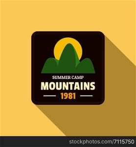 Summer camp mountains logo. Flat illustration of summer camp mountains vector logo for web design. Summer camp mountains logo, flat style