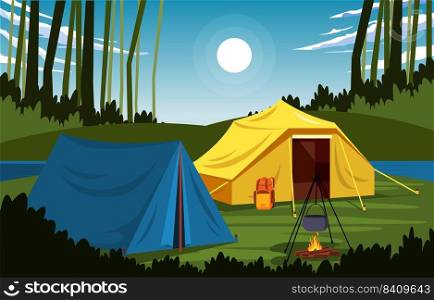 Summer Camp Tent Outdoor Lake Nature Adventure Holiday