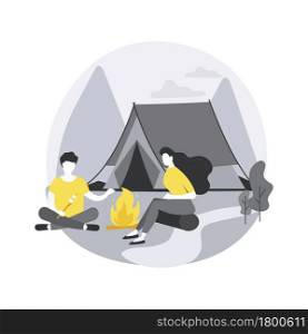 Summer camping abstract concept vector illustration. Caravan camping service, accommodation, national park, summer adventure, tourism for kids, scout program, survival skills abstract metaphor.. Summer camping abstract concept vector illustration.
