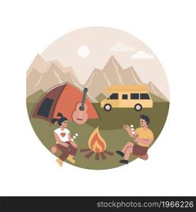 Summer camping abstract concept vector illustration. Caravan camping service, accommodation, national park, summer adventure, tourism for kids, scout program, survival skills abstract metaphor.. Summer camping abstract concept vector illustration.