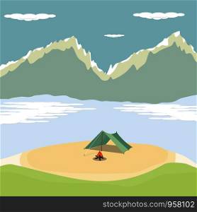 Summer camping in winter in mountain design on vector background