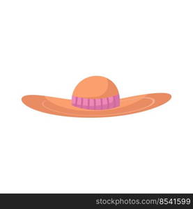 Summer cap or cartoon hat and sunhat icon. Beach accessory girl and elegant clothes isolated vector illustration. Headdress element and headgear with ribbon for sea. Flat head clothing