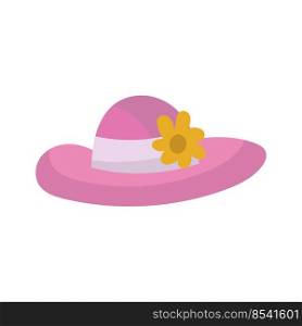 Summer cap or cartoon hat and sunhat icon. Beach accessory girl and elegant clothes isolated vector illustration. Headdress element and headgear with ribbon for sea. Flat head clothing