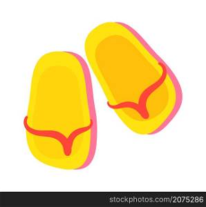 Summer cartoon flip flops on white background. Footwear slipper, shoes sandal, beachwear vector illustration. Summer cartoon flip flops on white background