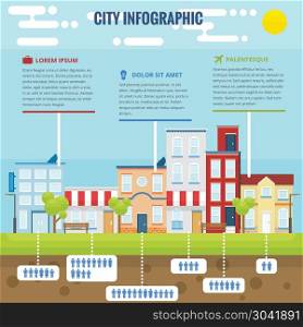 Summer city infographic with flat design and bright color