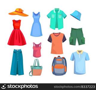 Summer clothes set. Collection of male and female apparel. Can be used for topics like vacation, shopping, fashion