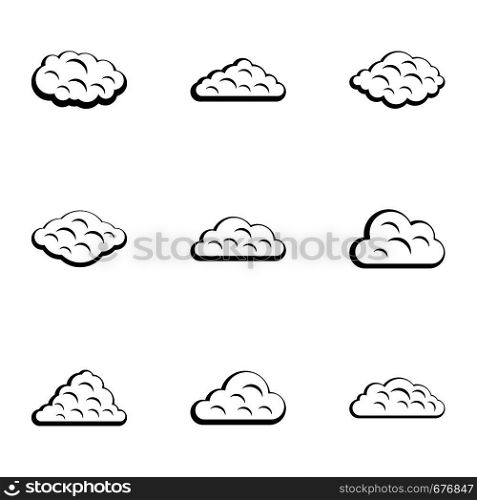 Summer cloud icon set. Simple set of 9 summer cloud vector icons for web isolated on white background. Summer cloud icon set, simple style