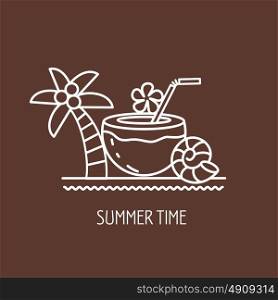 Summer, cocktail and palm tree, the emblem of summer vacation. Vector illustration.