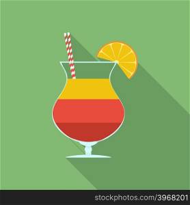 Summer cocktail icon. Modern Flat style with a long shadow
