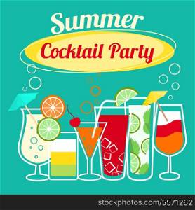 Summer cocktails party banner invitation flyer card template vector illustration