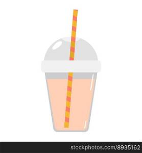 Summer cold drink. Take-away non-alcoholic cocktail. Juice in a disposable plastic cup with lid and straw. Vector stock illustration in flat style. Summer cold drink. Take-away non-alcoholic cocktail. Juice in a disposable plastic cup with lid and straw. Vector stock illustration in flat style. 
