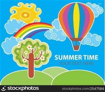 Summer colorful vector background with hot air balloon