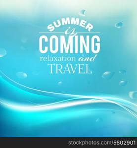 Summer coming phrase over wave backgroud. Vector illustration.