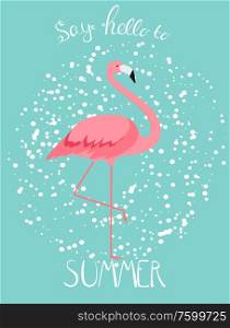 Summer creative poster with pink flamingo. Vector Illustration. EPS10. Summer creative poster with pink flamingo. Vector Illustration