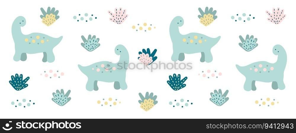 Summer cup pattern with dinosaurs and plants. Animalistic mug print. Hand drawn vector illustration.
