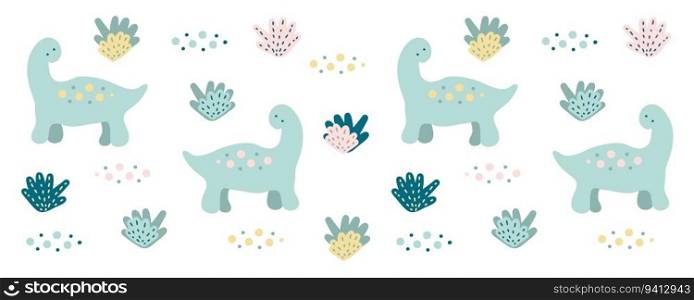 Summer cup pattern with dinosaurs and plants. Animalistic mug print. Hand drawn vector illustration.