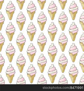 Summer. Cute ice cream in waffle cones seamless pattern. Wonderful pattern with cold dessert. Print for cloth design, textile. Print for cloth design, textile, fabric, wallpaper
