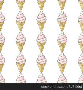Summer. Cute ice cream in waffle cones seamless pattern. Wonderful pattern with cold dessert. Print for cloth design, textile, fabric, wallpaper, wrapping. Print for cloth design, textile, fabric, wallpaper
