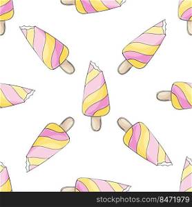 Summer. Cute ice cream seamless pattern. A wonderful bright pattern with a sweet multi-colored dessert. Print for cloth design, textile, fabric, wallpaper