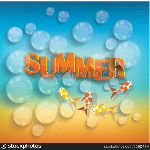 Summer design on sea background with water drops and exotic fish.