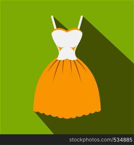 Summer dress icon in flat style on a green background. Summer dress icon, flat style
