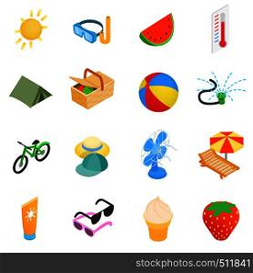 Summer elements icons set in isometric 3d style on a white background . Summer elements icons set, isometric 3d style