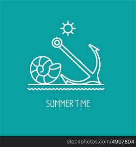 Summer. Emblem marine recreation. Anchor and shell.