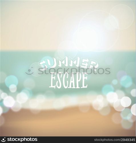 Summer escape. Poster on tropical beach background. Vector eps10.
