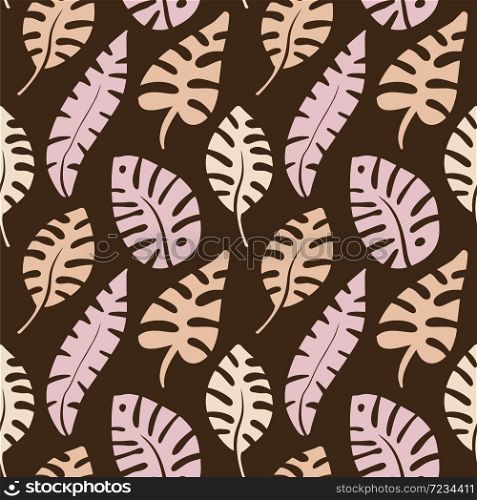 Summer exotic floral tropical palm leaves. Pattern vector seamless on the brown background. Cute elements for wallpaper, textile.. Summer exotic floral tropical palm leaves. Pattern vector seamless on the brown background. Cute elements for wallpaper, textile