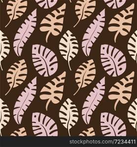 Summer exotic floral tropical palm leaves. Pattern vector seamless on the brown background. Cute elements for wallpaper, textile.. Summer exotic floral tropical palm leaves. Pattern vector seamless on the brown background. Cute elements for wallpaper, textile