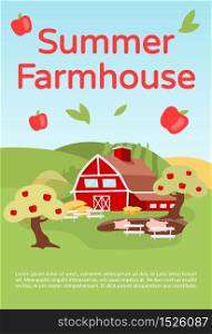 Summer farmhouse brochure template. Countryside farming. Flyer, booklet, leaflet concept with flat illustrations. Village ranch. Vector page layout for magazine. Advertising invitation with text space