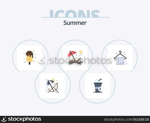 Summer Flat Icon Pack 5 Icon Design. holiday. beach. ice cream. sunbathe. person