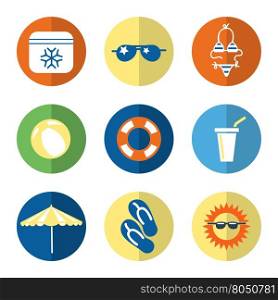 Summer flat icons. Summer flat icons with swimwear sun shoes sun umbrella. Vector illustration