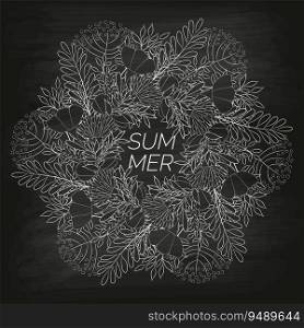 Summer floral background drawn by hand on the black unclean chalkboard. For the design of postcards, brochures, flyers. Summer floral background drawn by hand on the black unclean chalkboard. For the design of postcards, brochures, flyers.