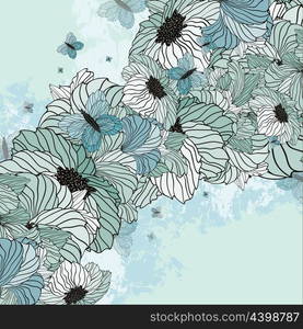 Summer Floral Background With Butterflies