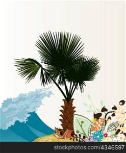 summer floral background with palm tree