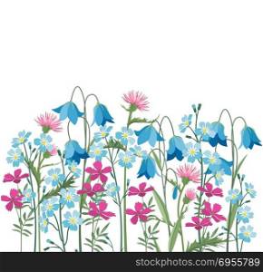 Summer floral decorations. Vector illustration of colorful flowers. Frame floral decorations on a white background.