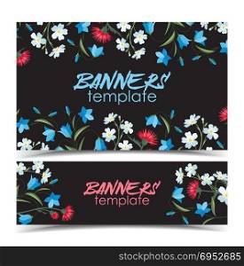 Summer floral decorations. Vector illustration of colorful flowers. Summer floral decorations on a dark background. Banners template