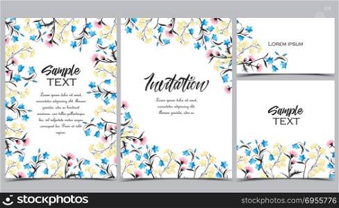 Summer floral decorations. Vector illustration of colorful flowers. Summer floral decorations on a white background. Set of greeting cards