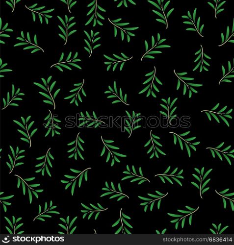 Summer Floral Texture Isolated on Black Background. Seamless Random Leaves Pattern. Seamless Green Leaves Pattern