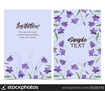 Summer flower campanula. Vector illustration blue bell-shaped bloom, summer flower Campanula. Set of greeting cards
