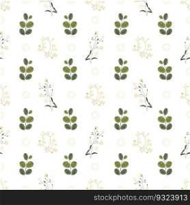 Summer flowers and leaves pattern seamless. Abstract delicate wild flowers and green leaves on twigs endless ornate backdrop. Botanical wedding wallpaper. Vector illustration with floral texture
