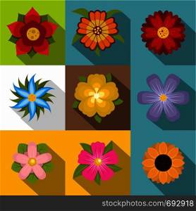 Summer flowers icons set. Flat set of 9 summer flowers vector icons for web isolated on white background. Summer flowers icons set, flat style