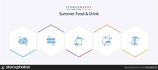 Summer Food and Drink 25 Blue icon pack including cola. juice. drink. food. healthy