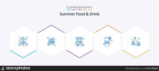 Summer Food and Drink 25 Blue icon pack including fruits. juice. vegetable. fruit. holidays