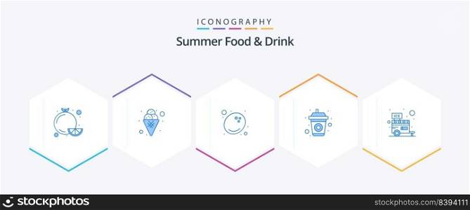 Summer Food and Drink 25 Blue icon pack including ice. shop. coconut. summer. drink