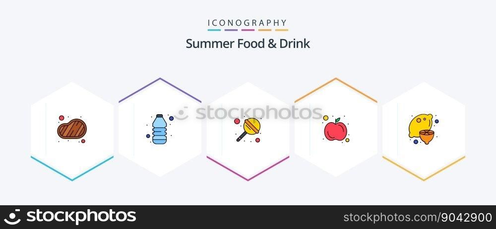 Summer Food and Drink 25 FilledLine icon pack including food. healthy. lollipop. food. fruit