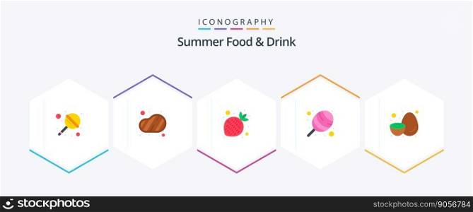 Summer Food and Drink 25 Flat icon pack including kiwi. fruits. fruits. fruit. cotton